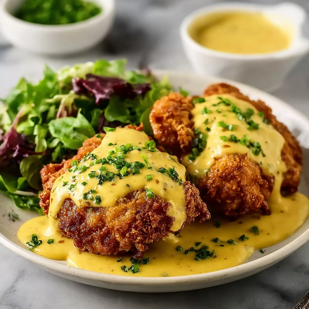 Pretzel Chicken with Mustard-Cheddar Sauce Recipe - Recipe Image