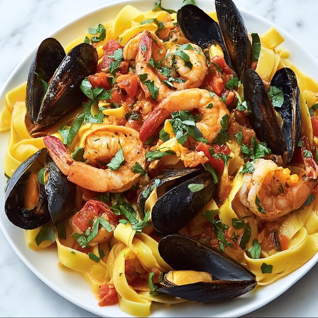 Seafood Pasta with Linguine, Shrimp, and Mussels Recipe - Recipe Image