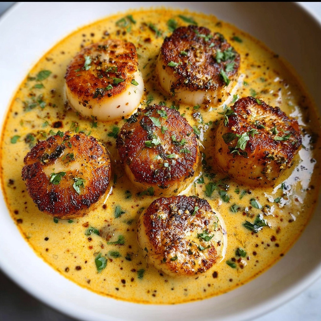 Seared Scallops with Spicy Cajun Cream Sauce Recipe - Recipe Image