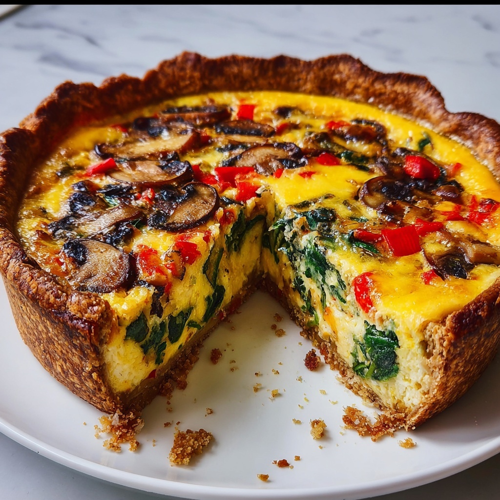 Vegan Gluten-Free Quiche with Spinach, Bell Pepper, and Mushrooms Recipe - Recipe Image
