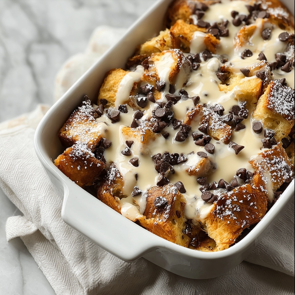 Chocolate Chip Bread Pudding with Cream Sauce Recipe - Recipe Image