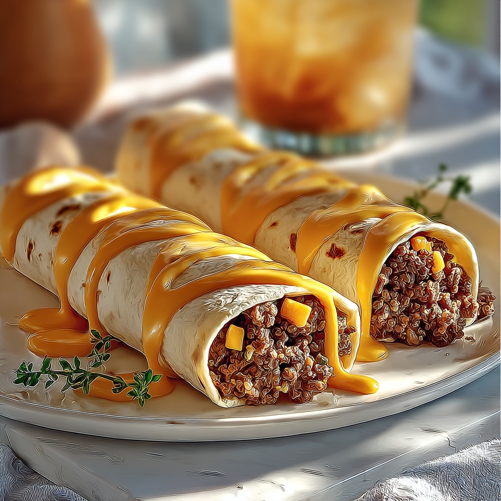 Cheesy Ground Beef Delight Wrap with Creamy Sauce Recipe - Recipe Image