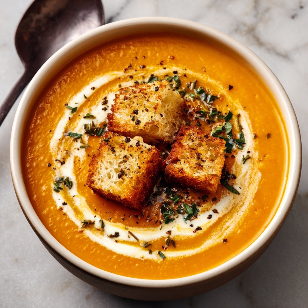 Creamy Butternut Squash Soup with Garlic Herb Croutons Recipe - Recipe Image