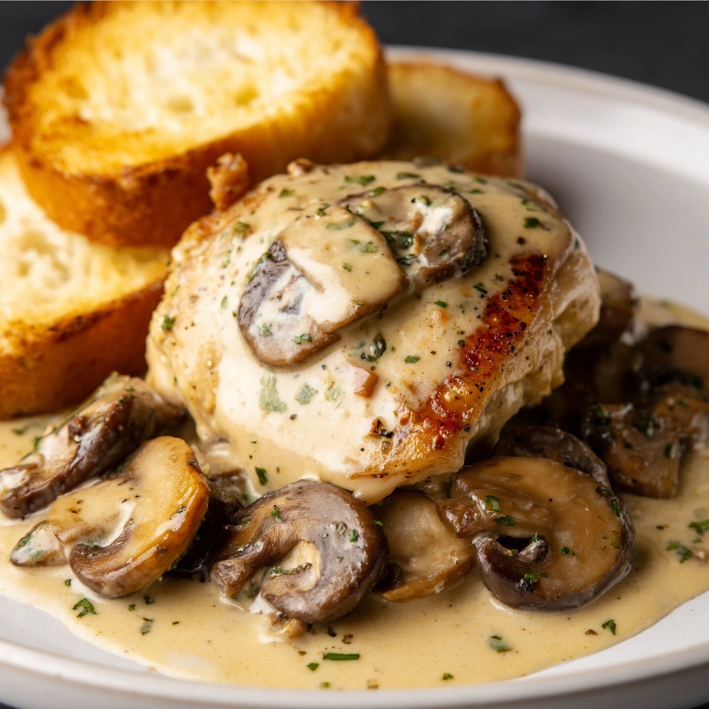 Creamy Brie Chicken and Mushroom Skillet Recipe - Recipe Image