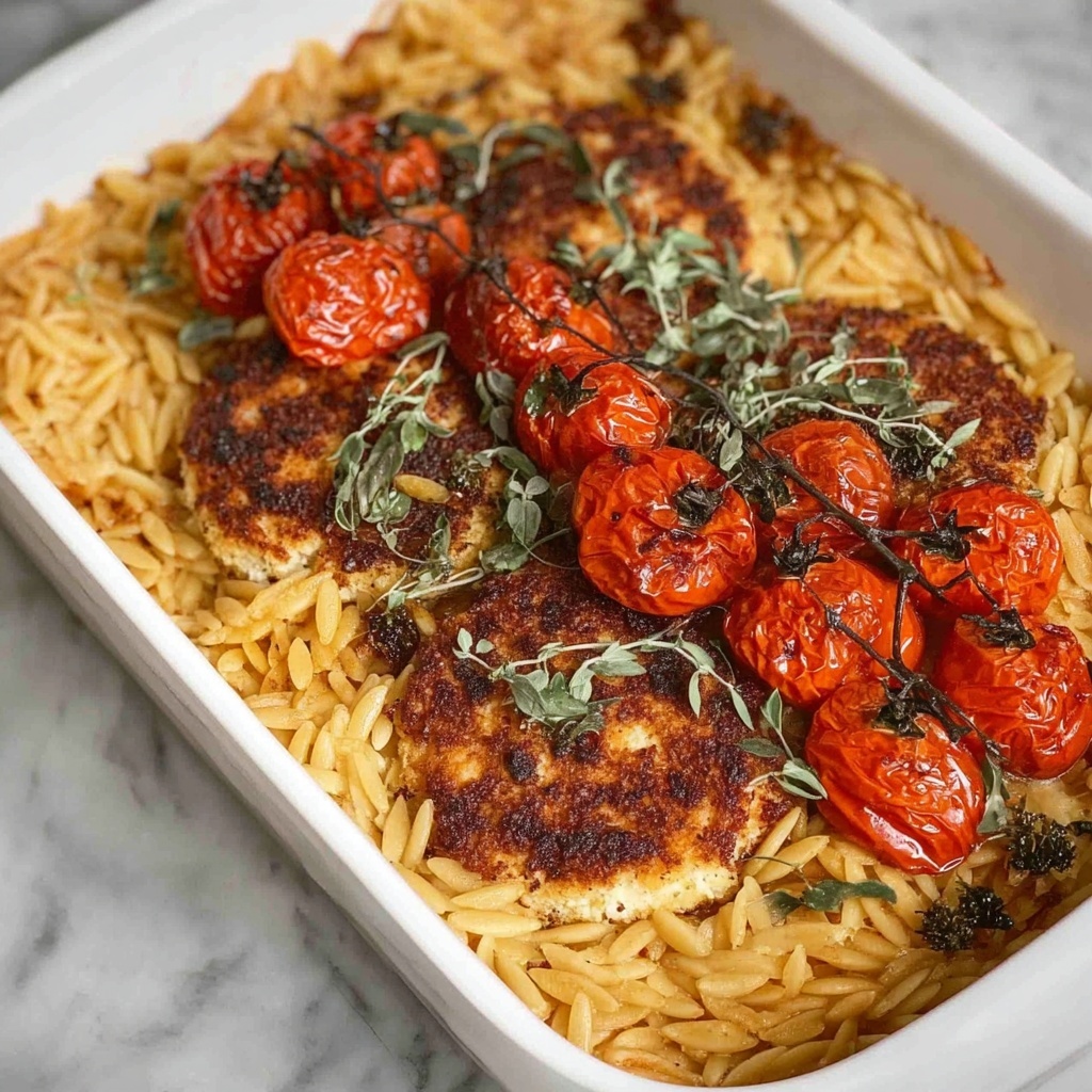 Baked Orzo with Artichokes, Tomato, and Halloumi Recipe - Recipe Image