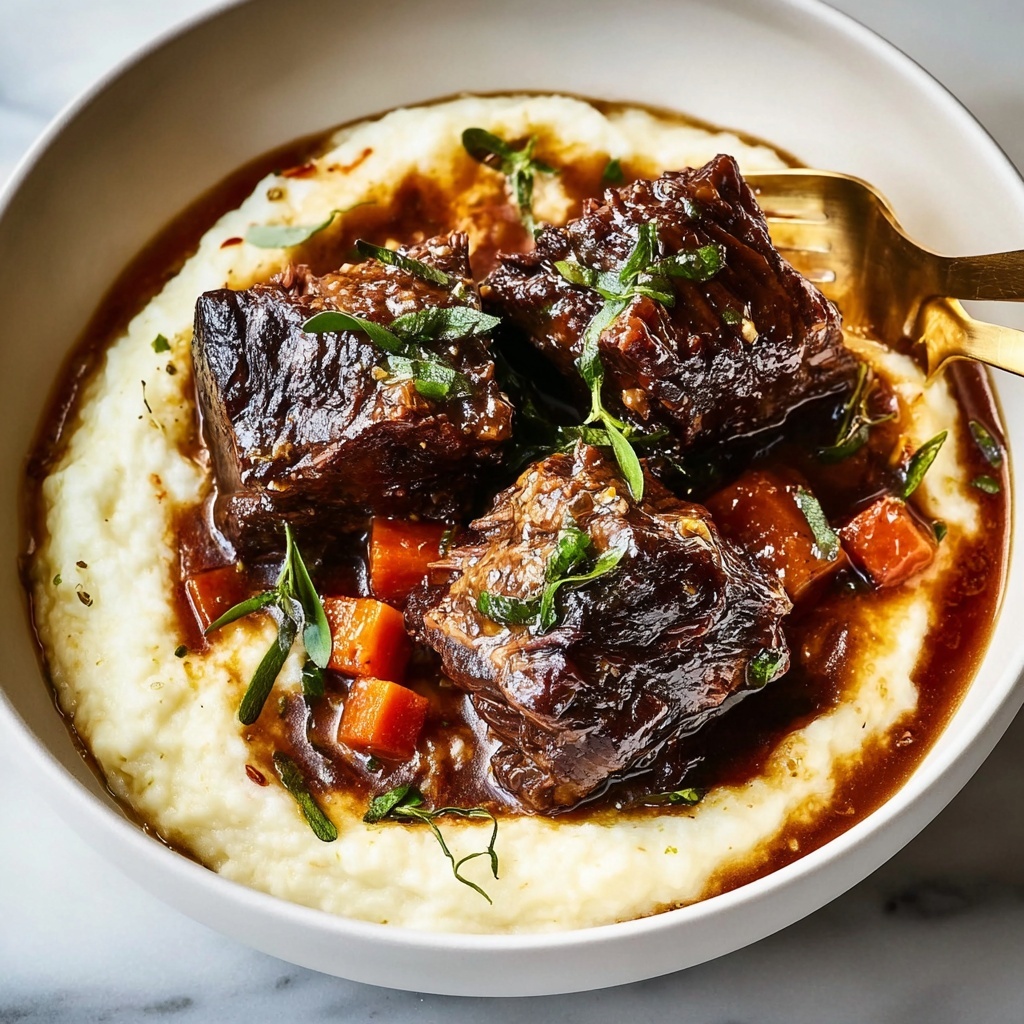 Braised Beef Short Ribs in Red Wine with Vegetables and Herbs Recipe - Recipe Image