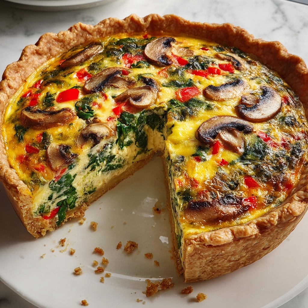 Vegan Gluten-Free Quiche with Spinach, Bell Pepper, and Mushrooms Recipe - Recipe Image