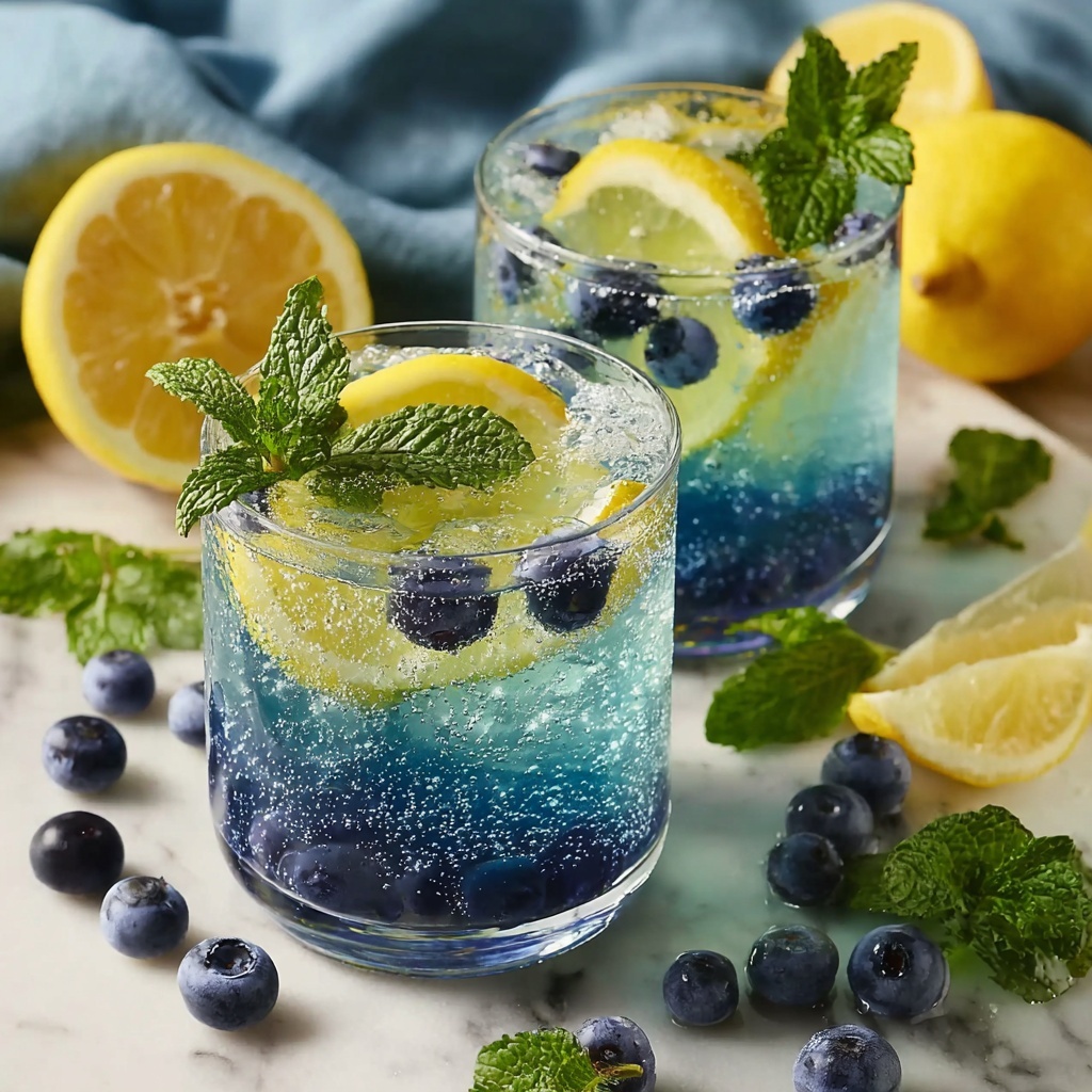 Blueberry Infused Sparkling Water with Mint and Lime Recipe - Recipe Image