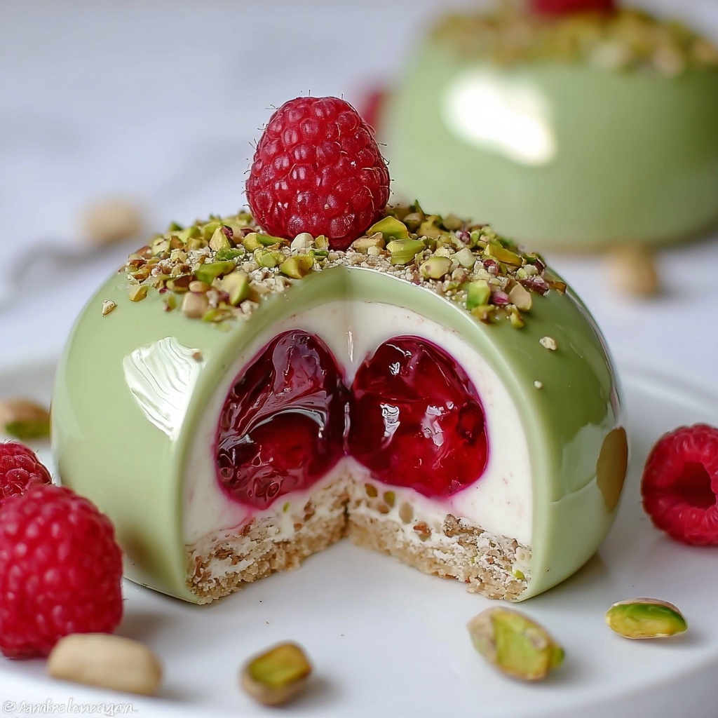 Pistachio Raspberry Cheesecake Domes Recipe - Recipe Image