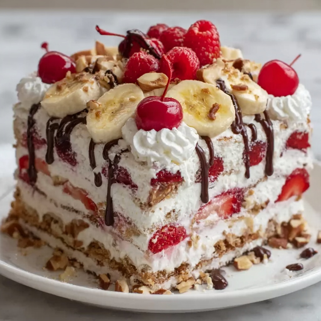 No-Bake Banana Split Cake Recipe - Recipe Image