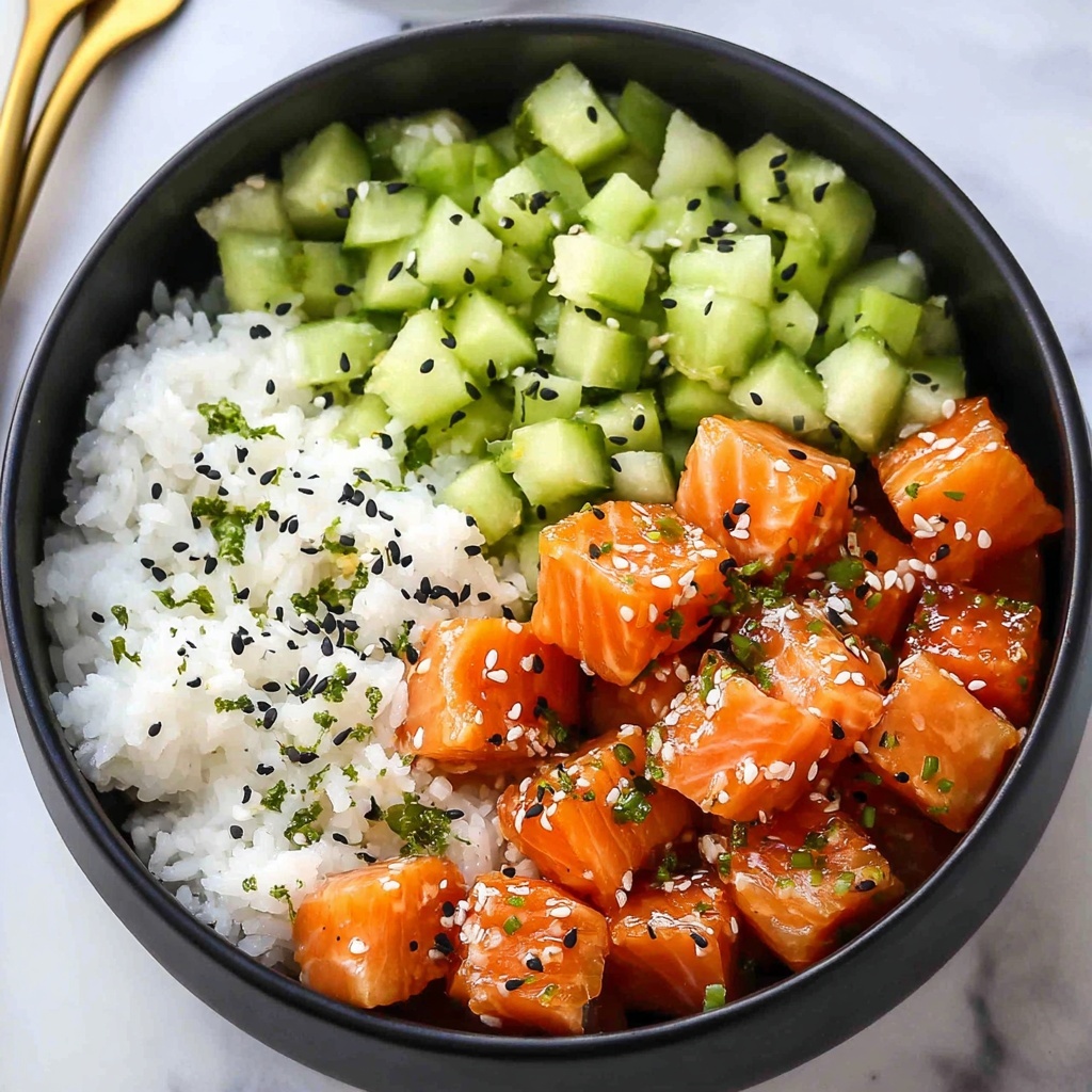 Teriyaki Salmon Bites with Avocado Cucumber Salad and Sriracha Mayo Recipe - Recipe Image
