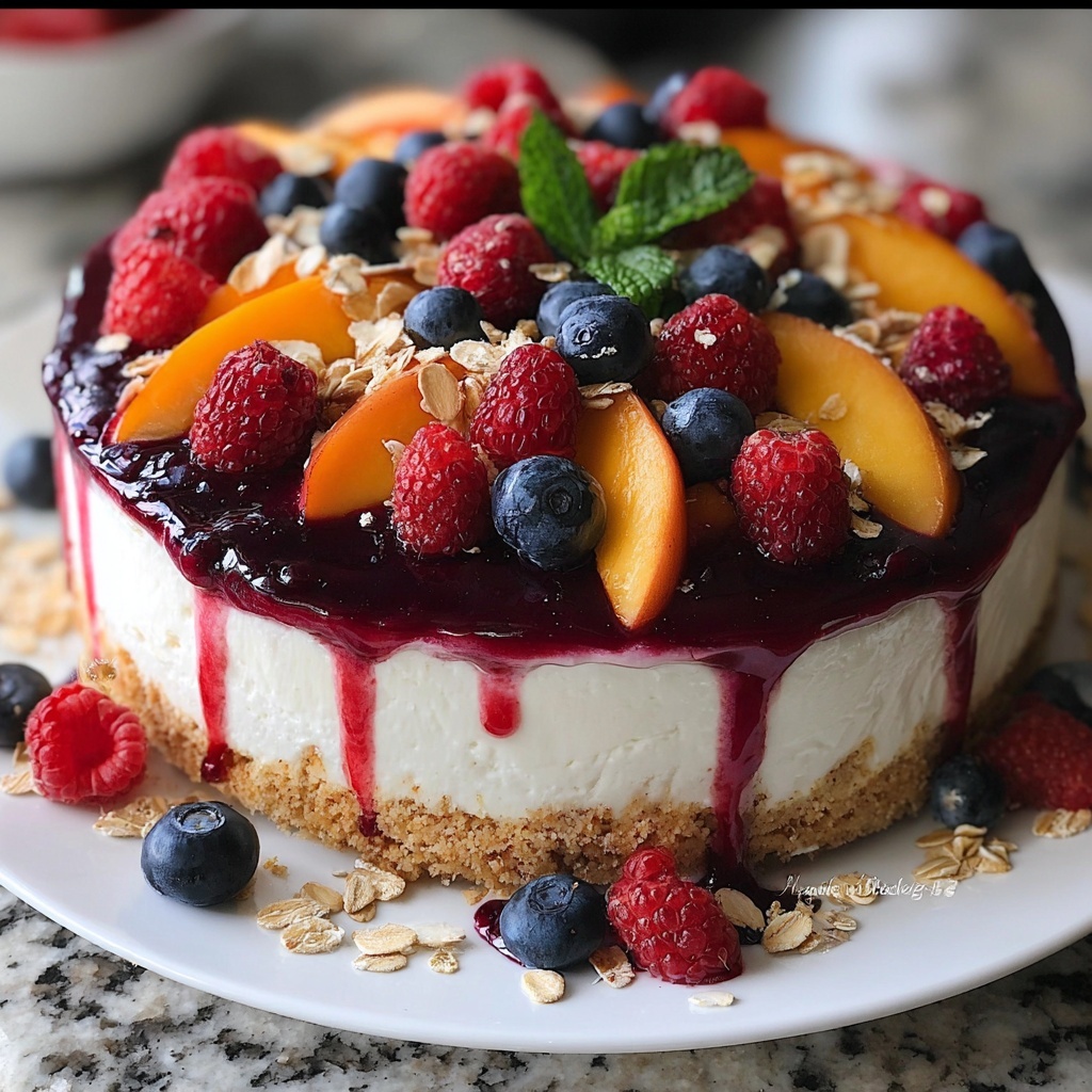 Summer Berry Peach Cheesecake: A Refreshing and Fruity Dessert Recipe - Recipe Image