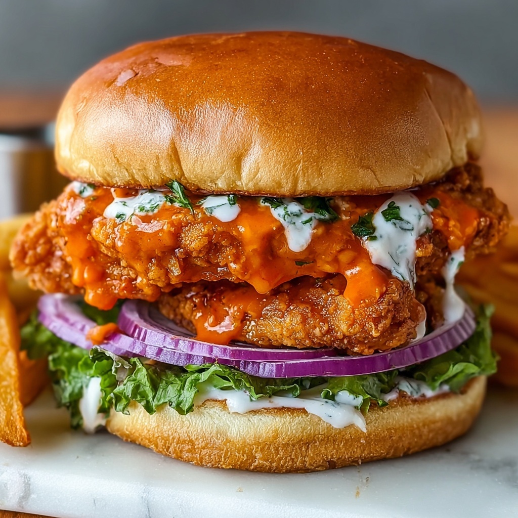 Crispy Buffalo Chicken Sandwich with Zesty Ranch Slaw Recipe - Recipe Image