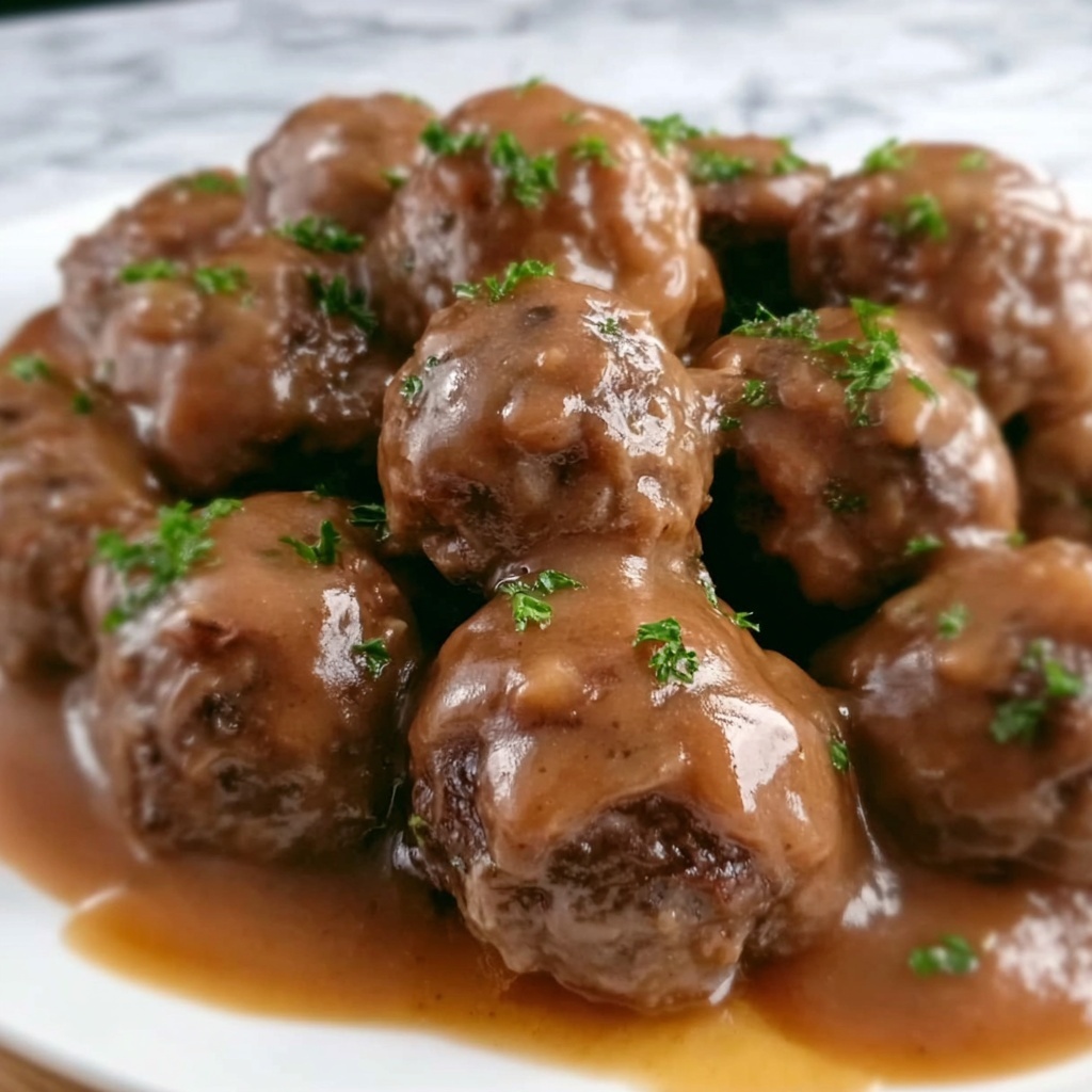 Savory Beef Meatballs in Mushroom Sauce Recipe - Recipe Image