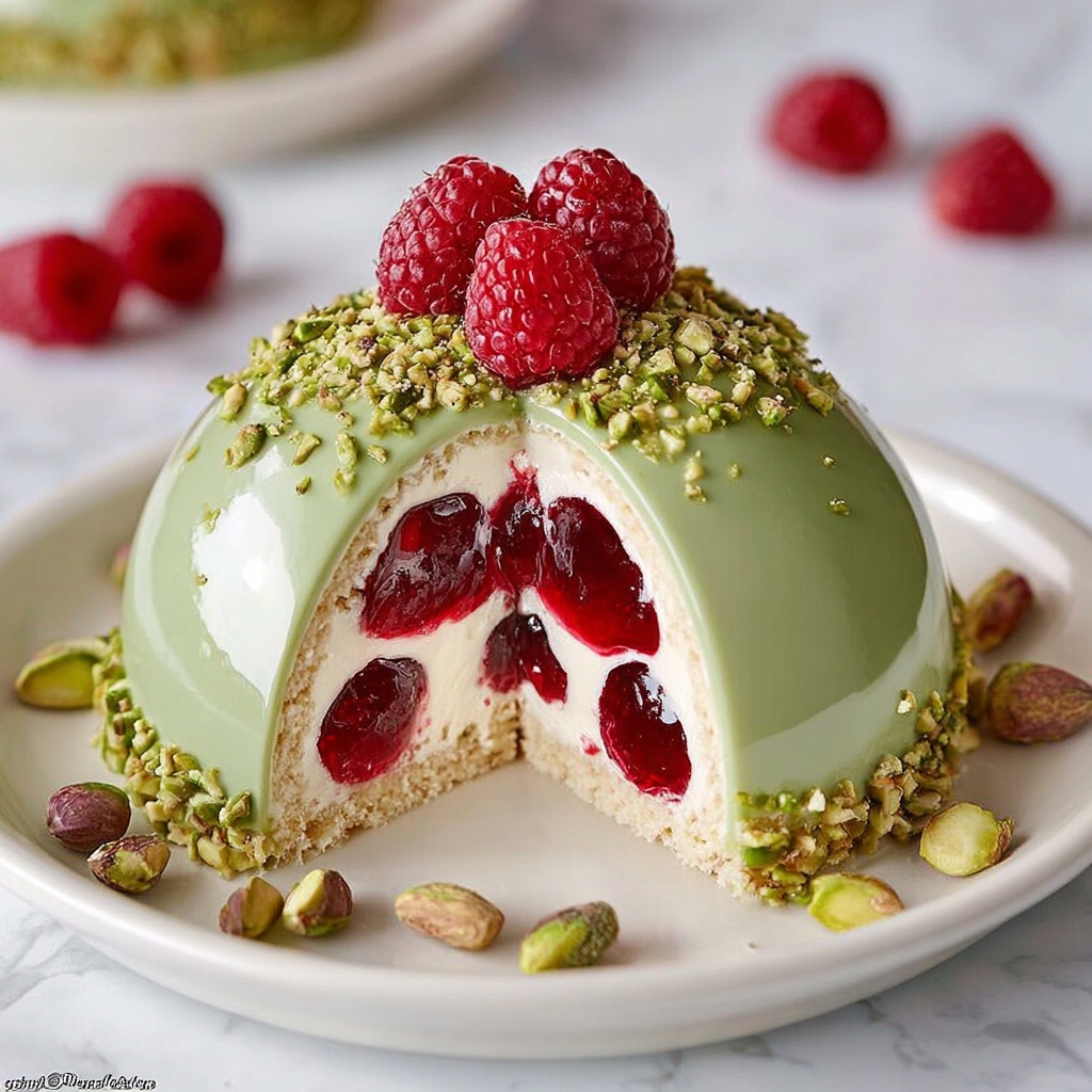 Pistachio Raspberry Cheesecake Domes Recipe - Recipe Image