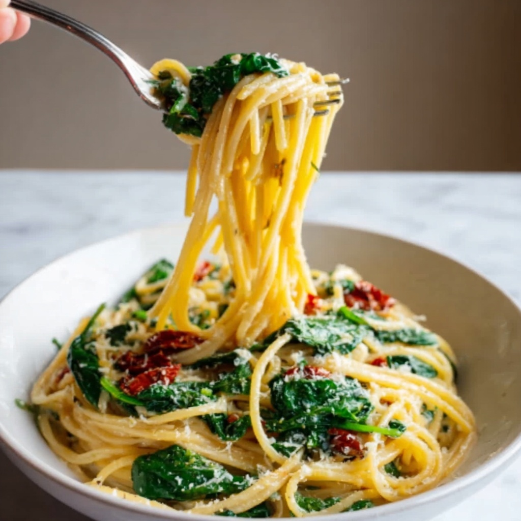 Spaghetti Spinach with Sun-Dried Tomato Cream Sauce Recipe - Recipe Image