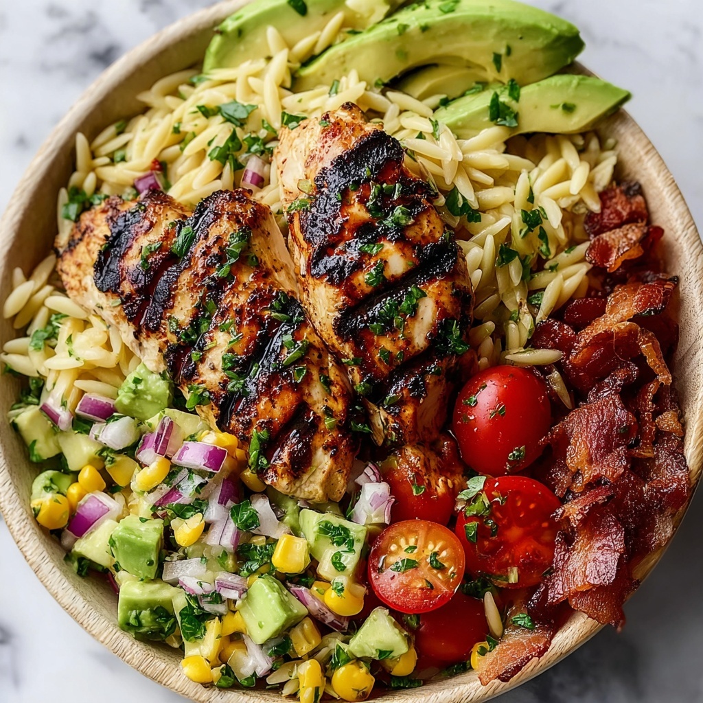 Grilled Lemon Herb Chicken Avocado Orzo Salad Recipe - Recipe Image