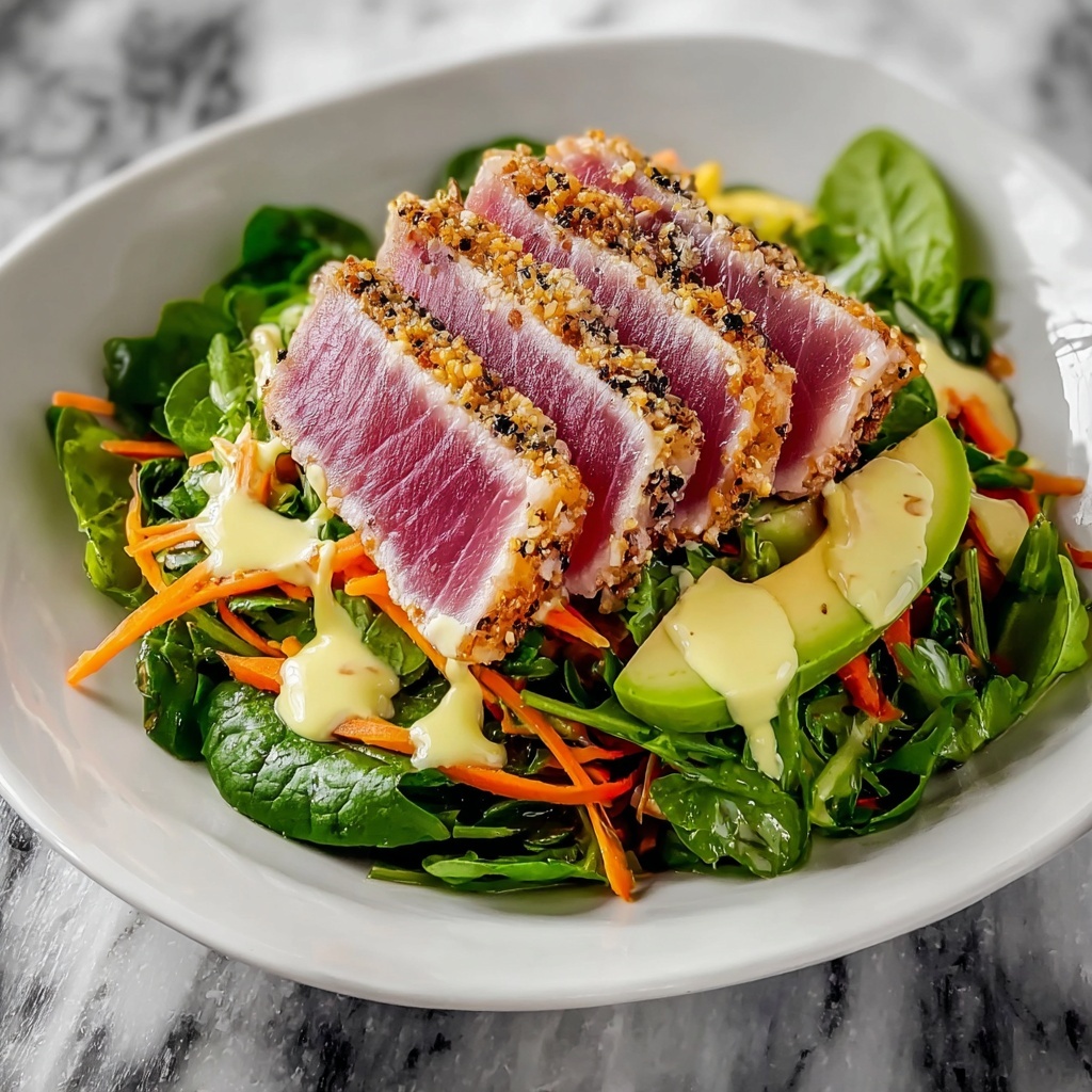 Savory Sesame Crusted Ahi Salad with Zesty Ginger Lime Twist Recipe - Recipe Image