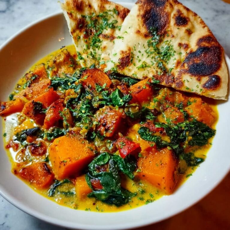 Pumpkin Spinach Curry with Garlic Naan Recipe
