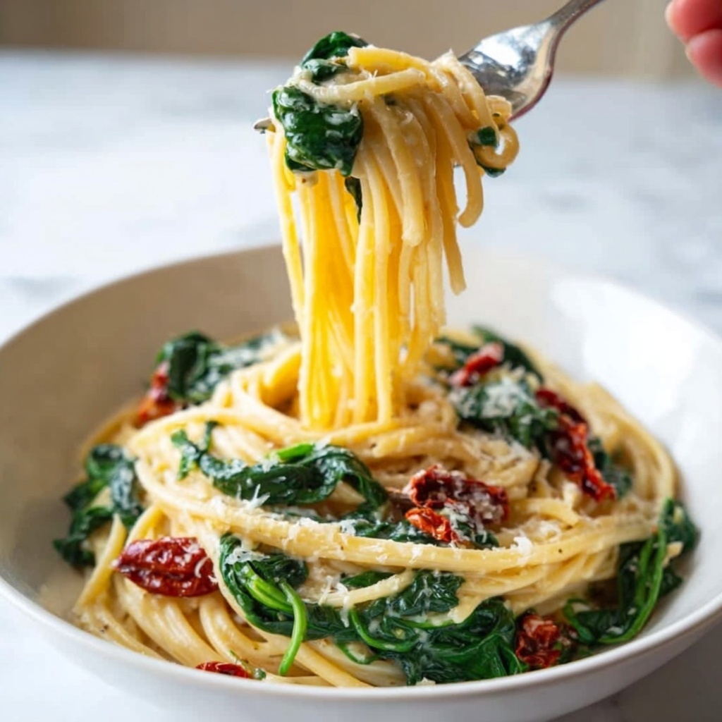 Spaghetti Spinach with Sun-Dried Tomato Cream Sauce Recipe - Recipe Image