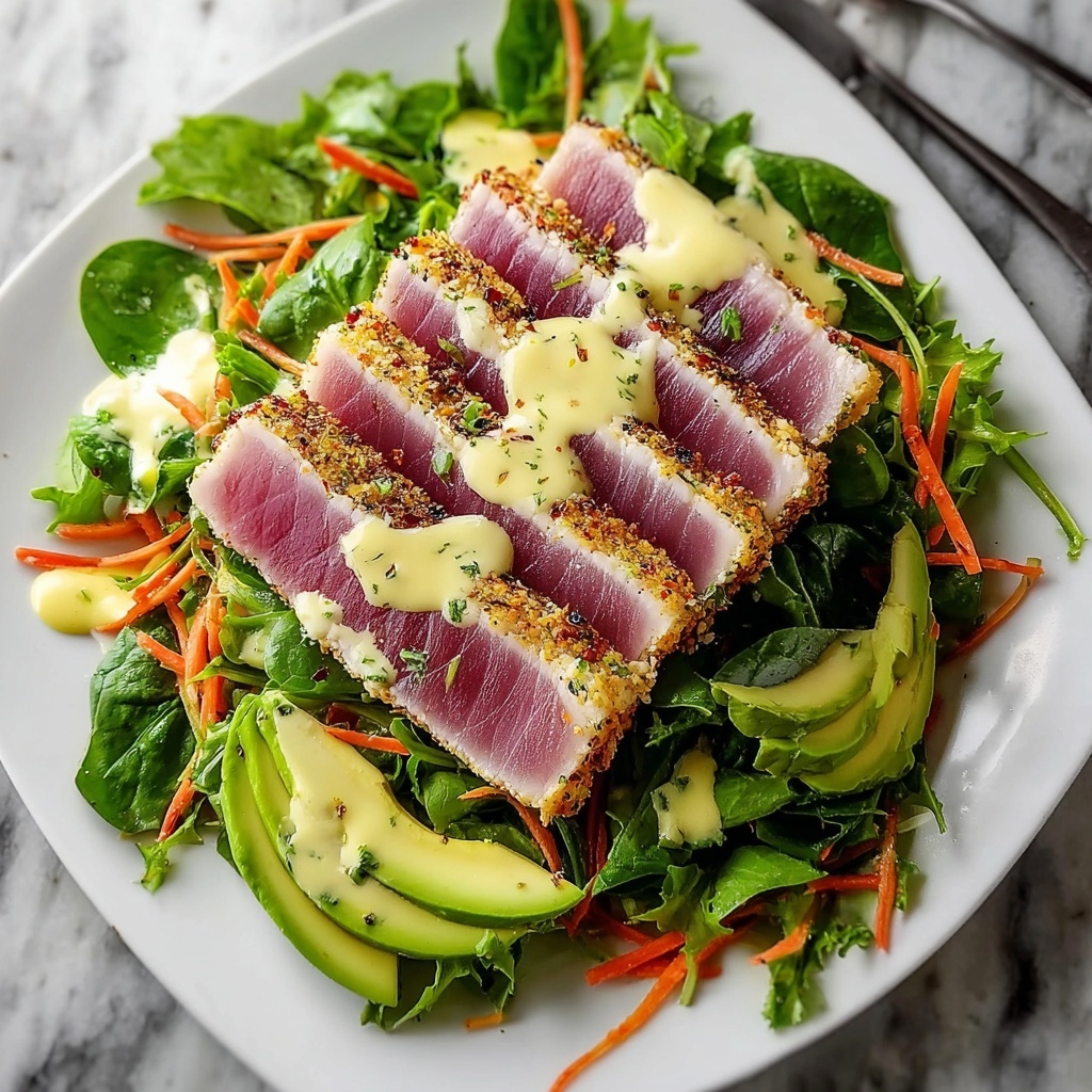 Savory Sesame Crusted Ahi Salad with Zesty Ginger Lime Twist Recipe - Recipe Image