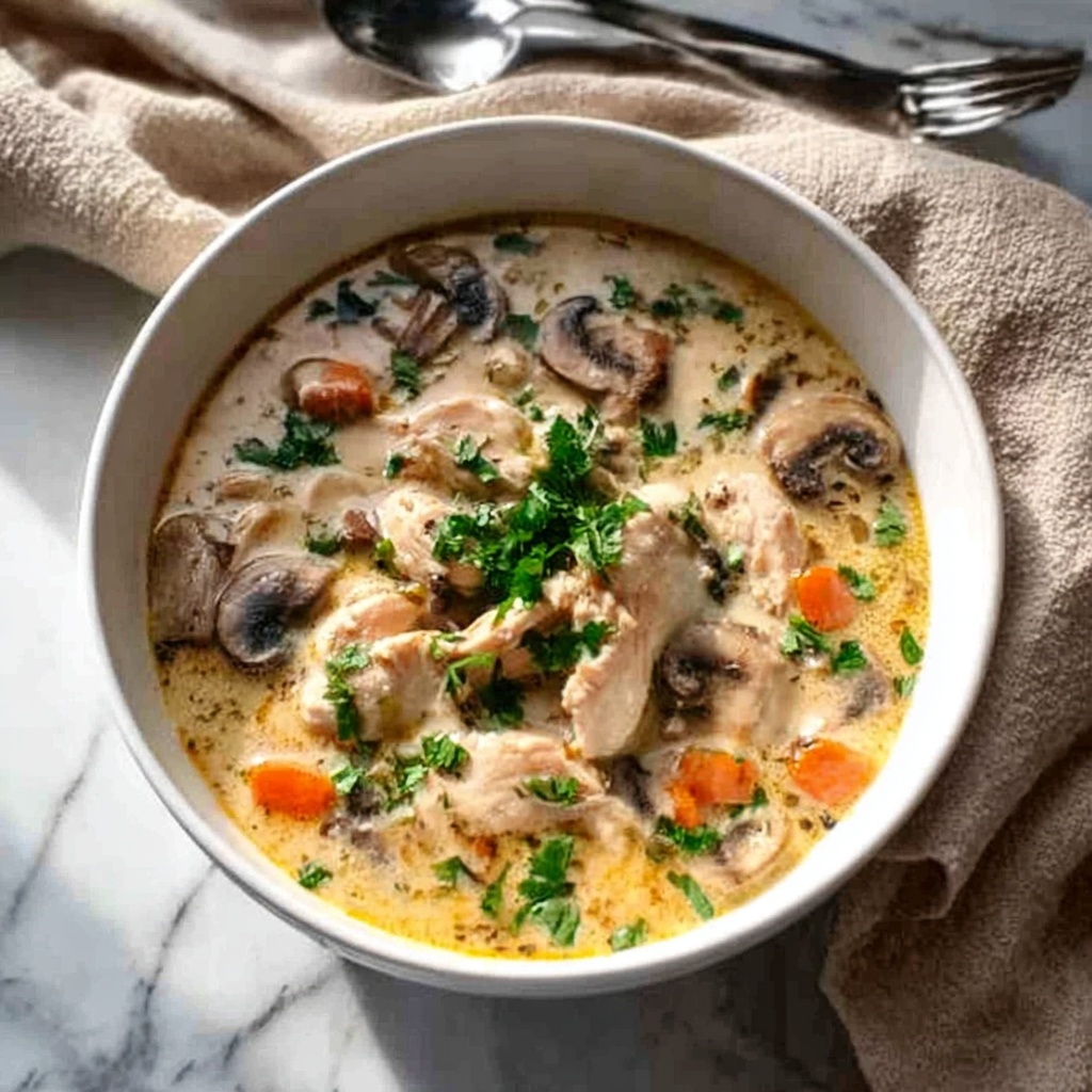 Easy Slow Cooker Chicken and Mushroom Soup Recipe - Recipe Image