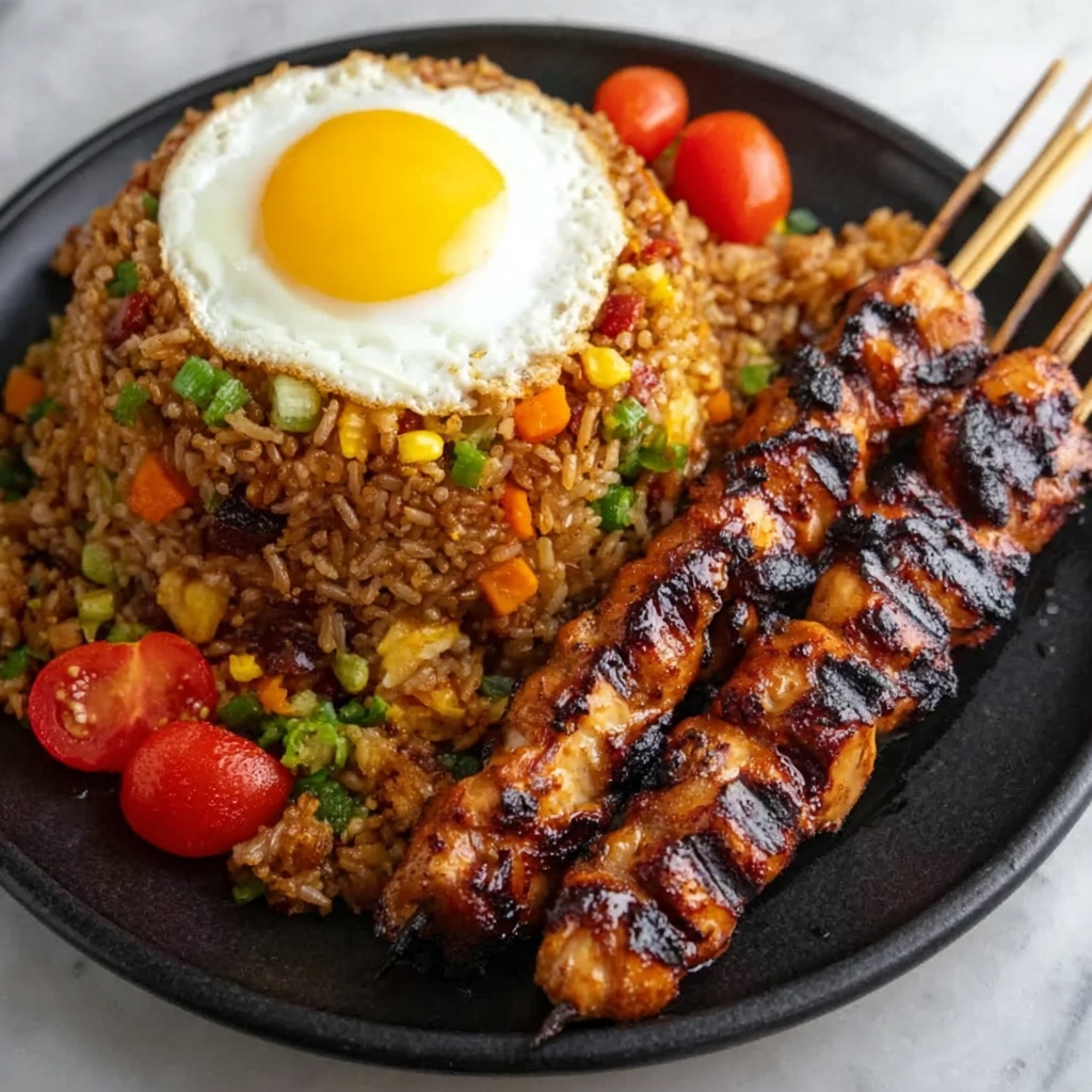 Indonesian Fried Rice with Grilled Skewers Recipe - Recipe Image