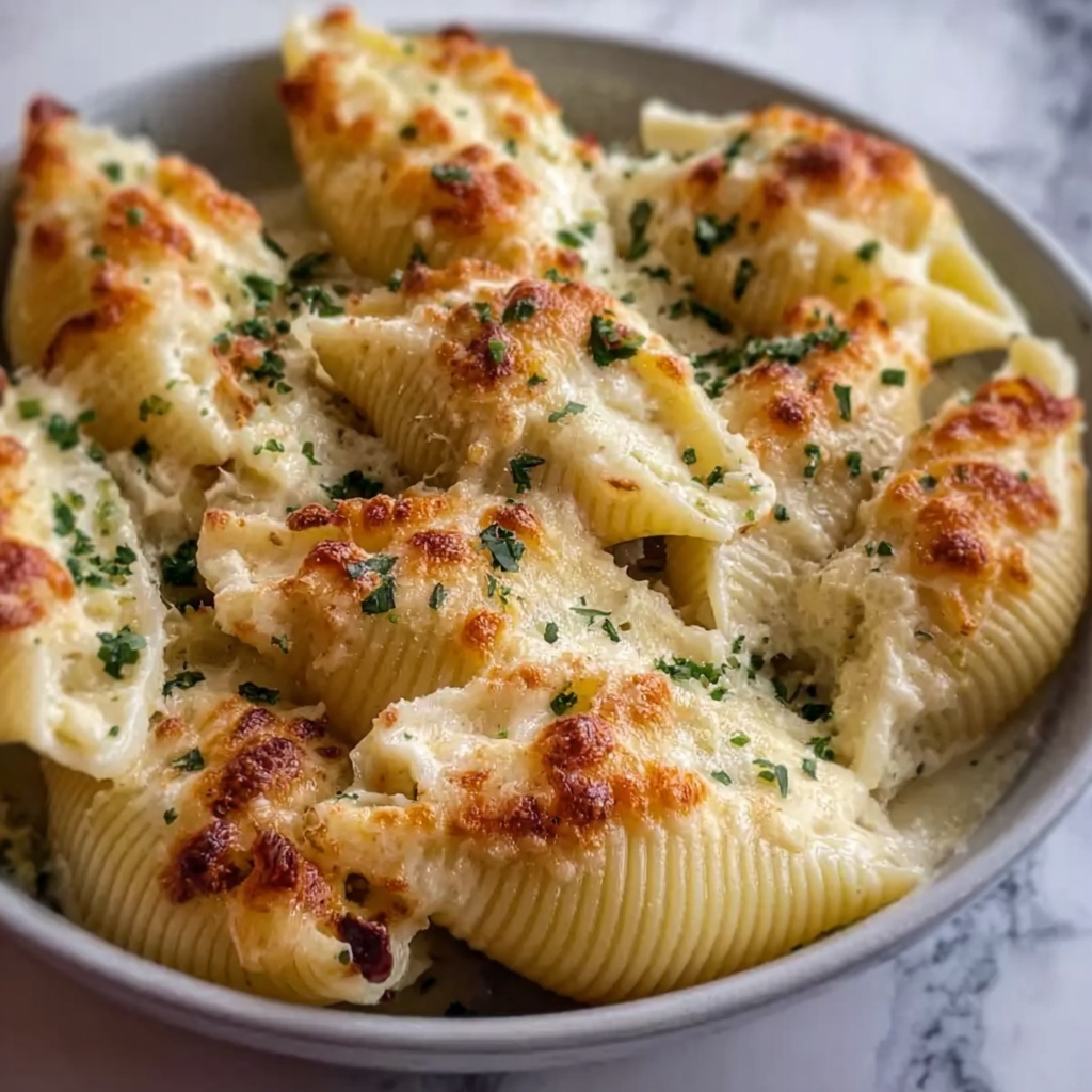 Garlic Butter Chicken Alfredo Stuffed Shells Recipe - Recipe Image